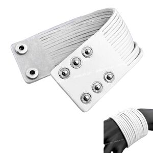 White Leather Snap Cuff Multi Layer Bracelet
